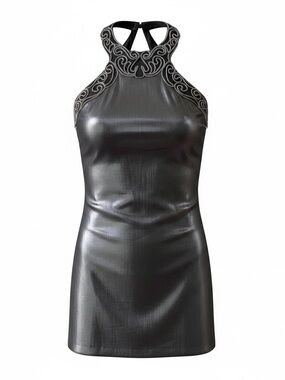 All That Jazz Gunmetal Gray Mini Beaded Halter Dress Sz 9/10 Y2K Fairy Grunge
